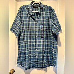 Hathaway Men’s Short Sleeve Button-Down Shirt – Blue & Green Plaid – Size XL